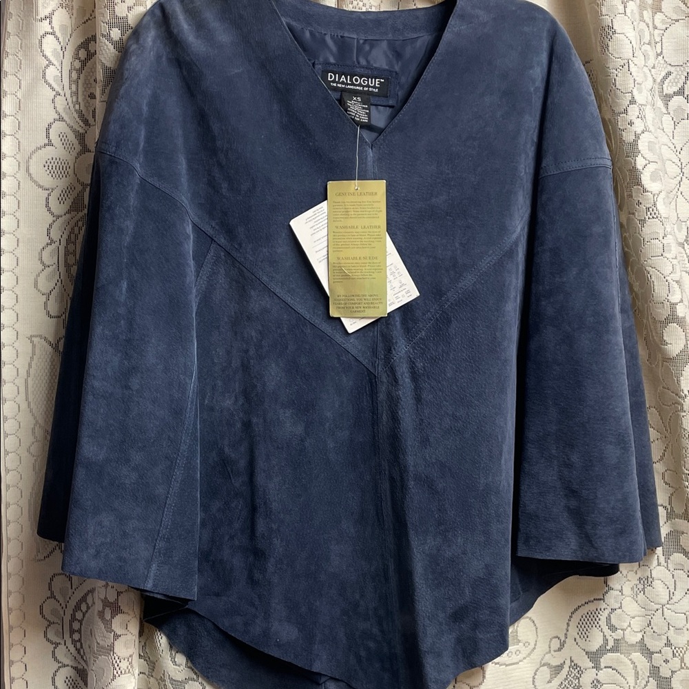 Dialogue Navy Suede Poncho Cape